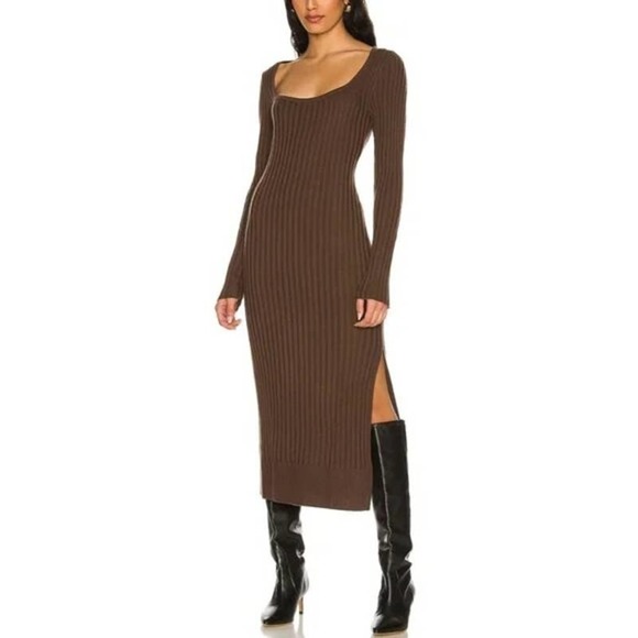 Paige Wool Side Slit Benita Long Dress Sweater Long Sleeve Size L NWT - Picture 3 of 12